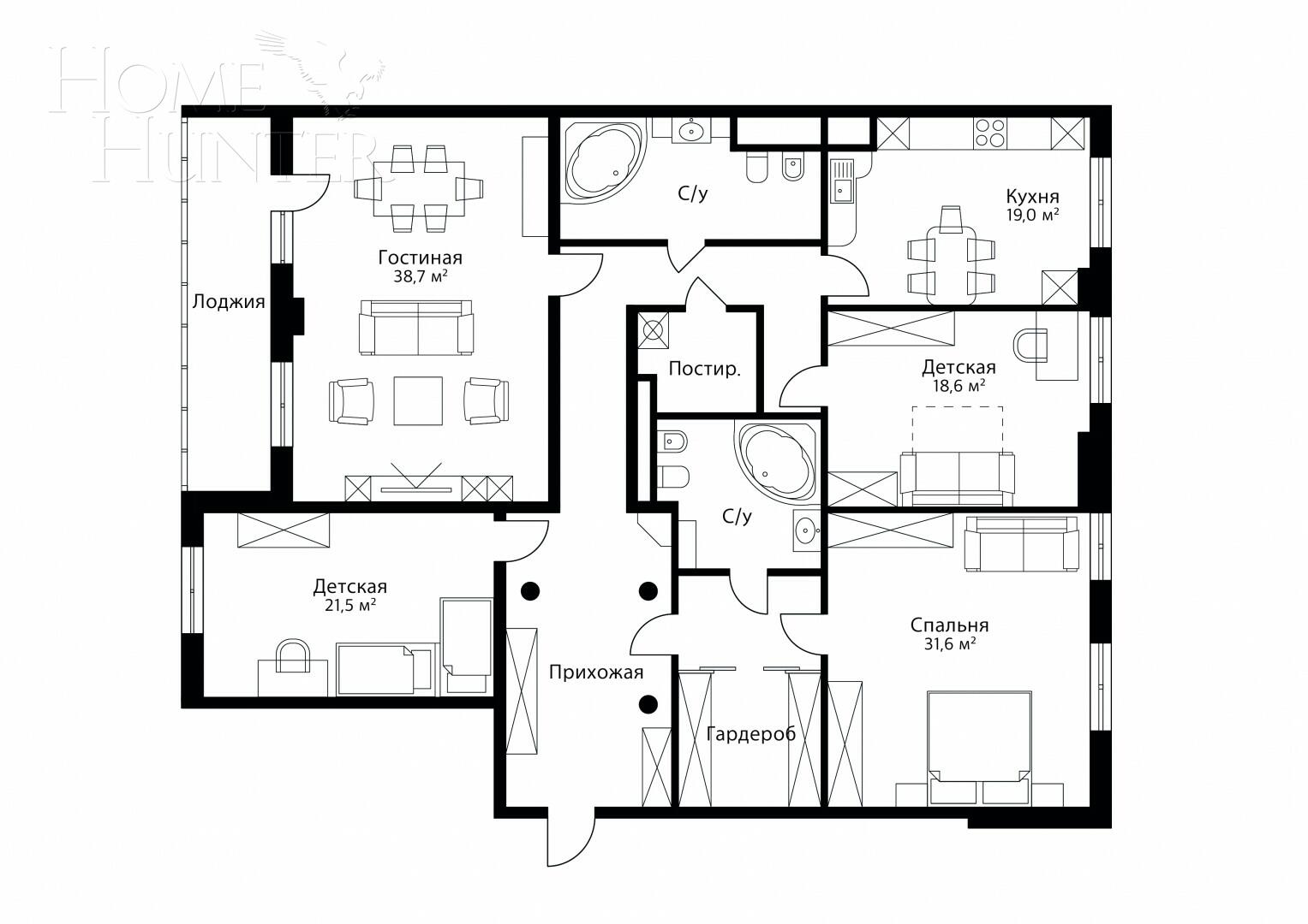 4-КОМН. КВАРТИРА С ОТДЕЛКОЙ 199 М² НА 4 ЭТАЖЕ