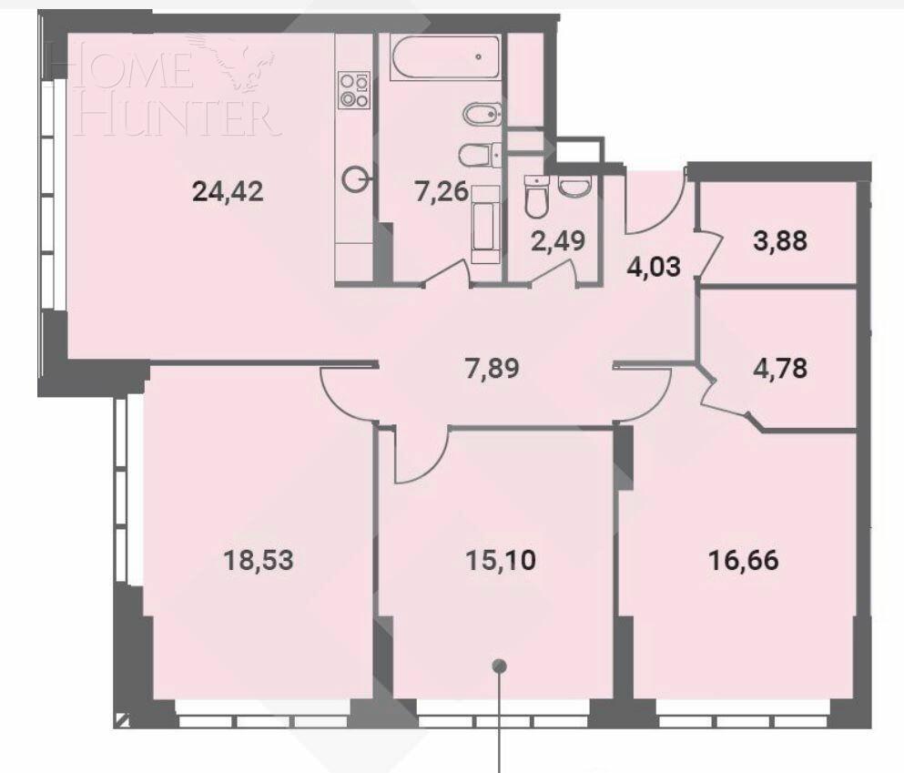 3-КОМН. КВАРТИРА БЕЗ ОТДЕЛКИ 105 М² НА 7 ЭТАЖЕ