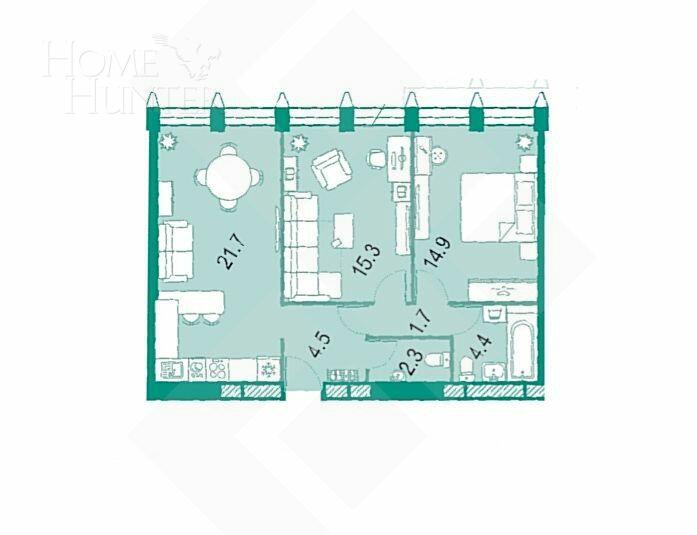 2-КОМН. КВАРТИРА БЕЗ ОТДЕЛКИ 65 М² НА 23 ЭТАЖЕ