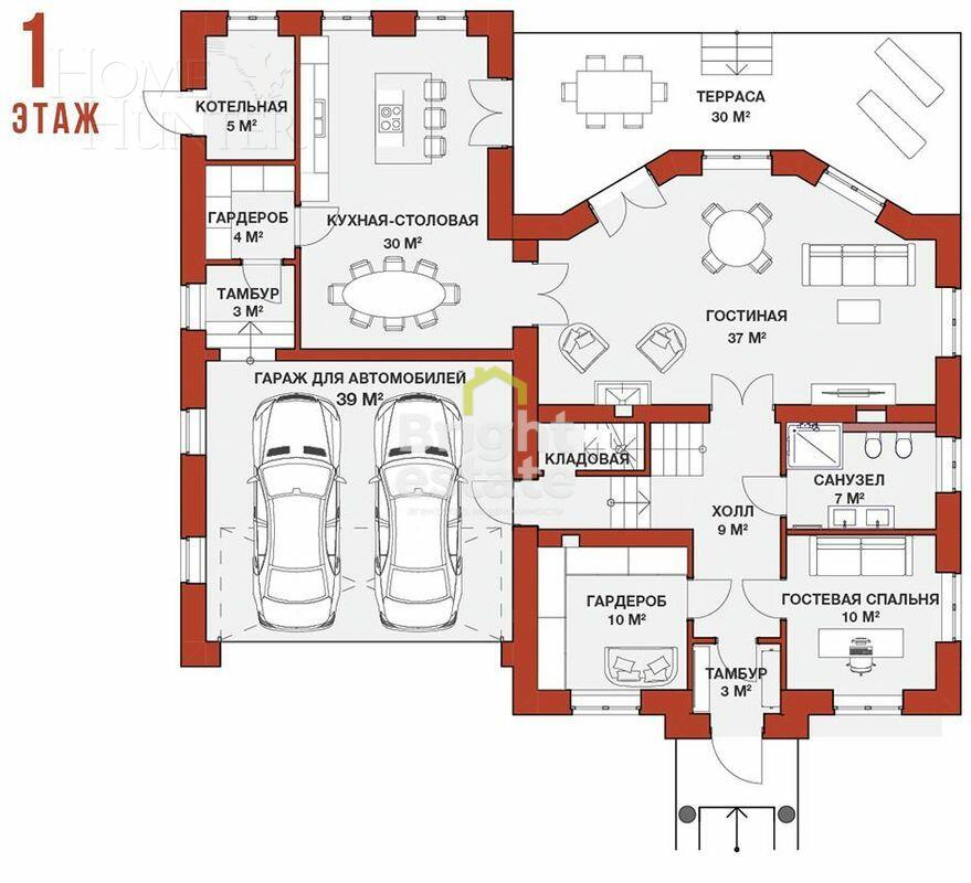 2-этажный коттедж 350 м² без отделки