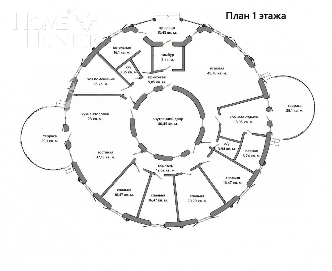 1-этажный коттедж 340 м² с отделкой