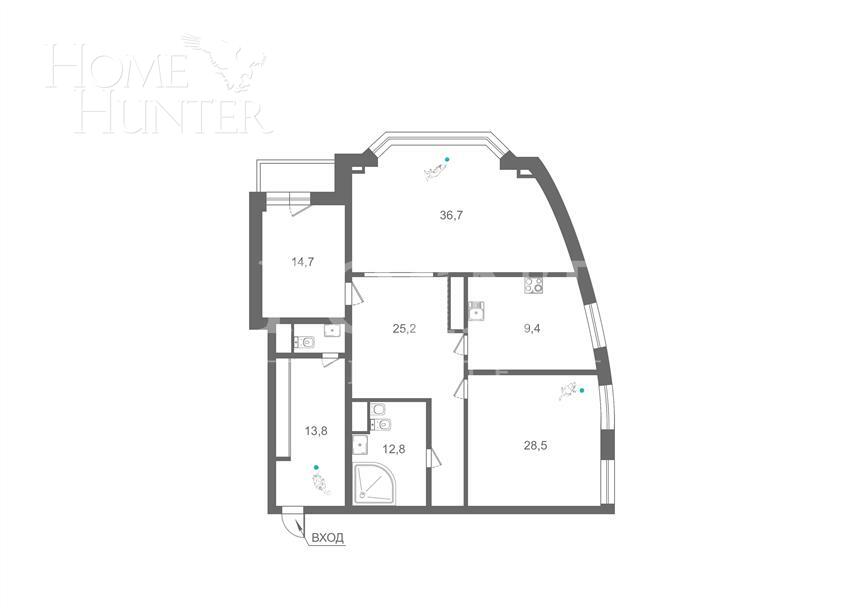 3-КОМН. КВАРТИРА С ОТДЕЛКОЙ 152.5 М² НА 6 ЭТАЖЕ