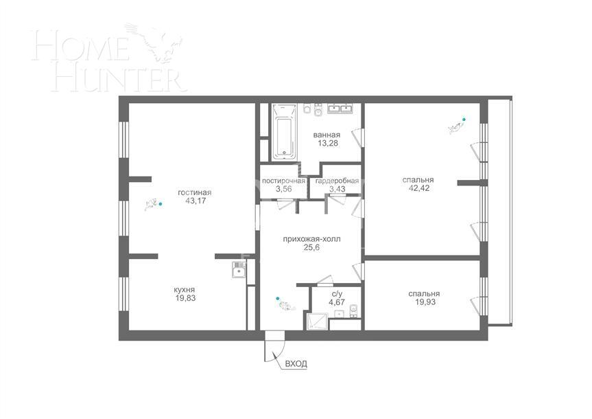 3-КОМН. КВАРТИРА С ОТДЕЛКОЙ 183 М² НА 15 ЭТАЖЕ