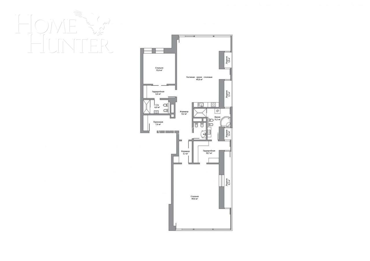 3-КОМН. КВАРТИРА БЕЗ ОТДЕЛКИ 191 М² НА 4 ЭТАЖЕ