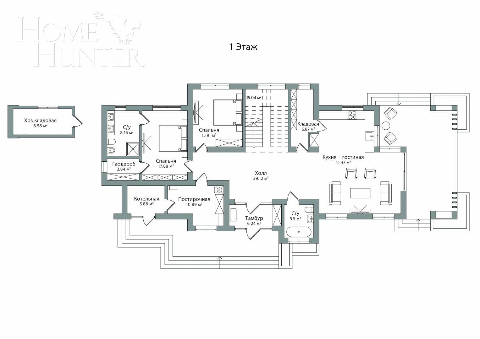 2-этажный коттедж 360 м² без отделки