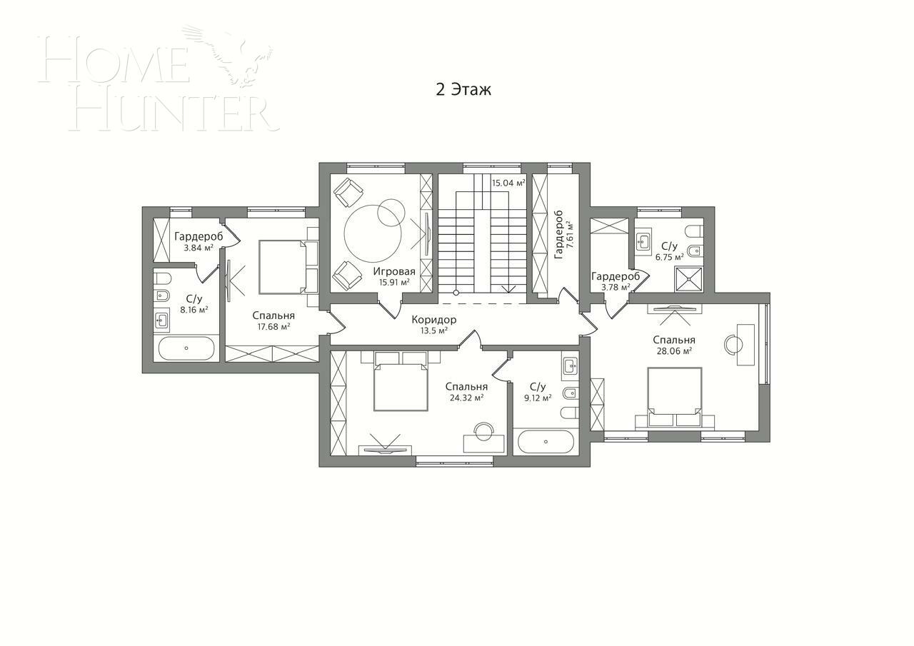 2-этажный коттедж 360 м² без отделки
