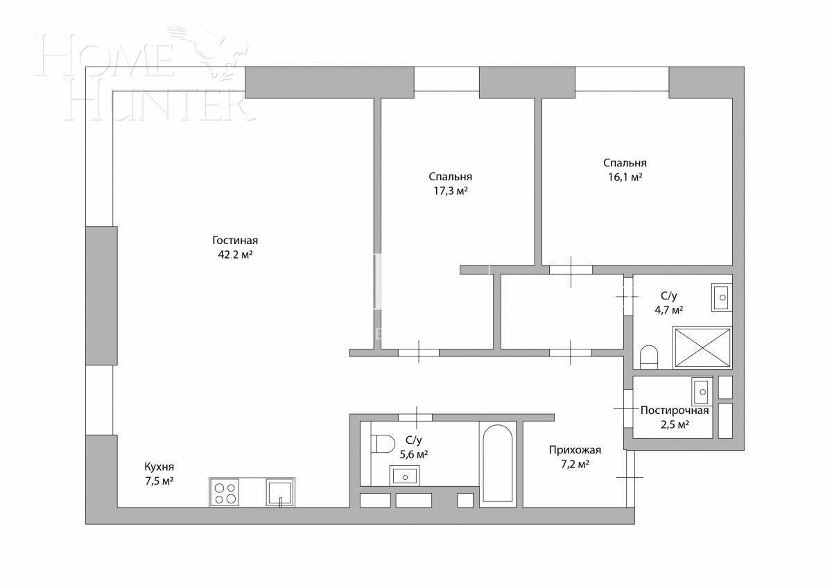 3-КОМН. КВАРТИРА С ОТДЕЛКОЙ 125 М² НА 4 ЭТАЖЕ