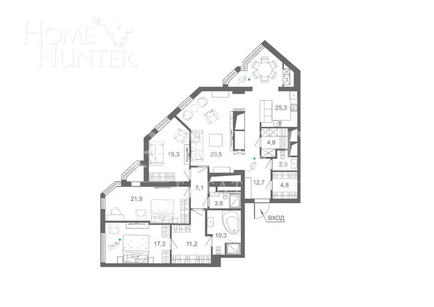 4-КОМН. КВАРТИРА С ОТДЕЛКОЙ 170 М² НА 32 ЭТАЖЕ