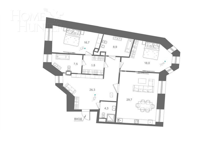 3-КОМН. КВАРТИРА БЕЗ ОТДЕЛКИ 117.2 М² НА 2 ЭТАЖЕ