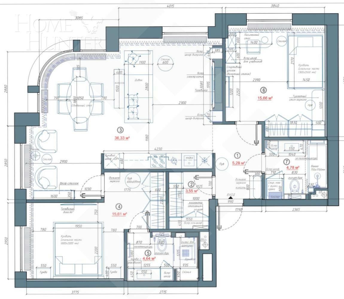 3-КОМН. КВАРТИРА БЕЗ ОТДЕЛКИ 92.5 М² НА 25 ЭТАЖЕ