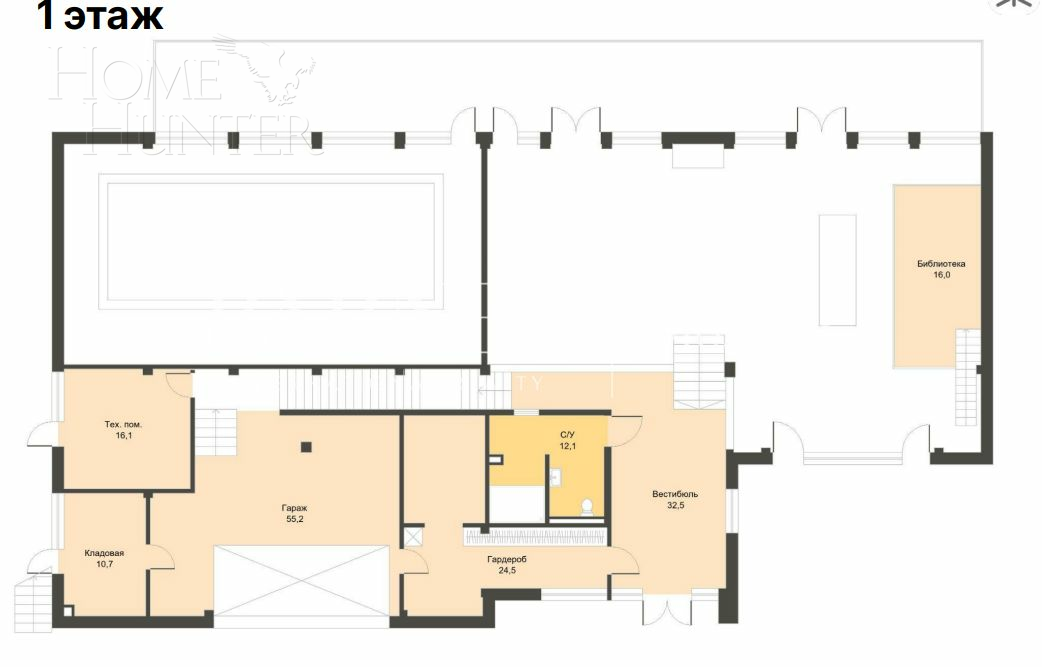 2-этажный коттедж 1 050 м² без отделки