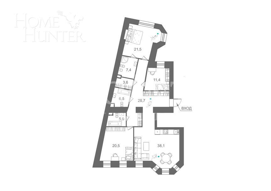 4-КОМН. КВАРТИРА БЕЗ ОТДЕЛКИ 140.7 М² НА 3 ЭТАЖЕ