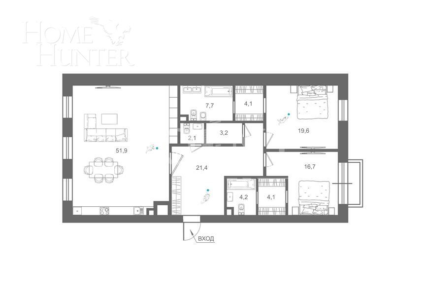 3-КОМН. КВАРТИРА БЕЗ ОТДЕЛКИ 135 М² НА 6 ЭТАЖЕ