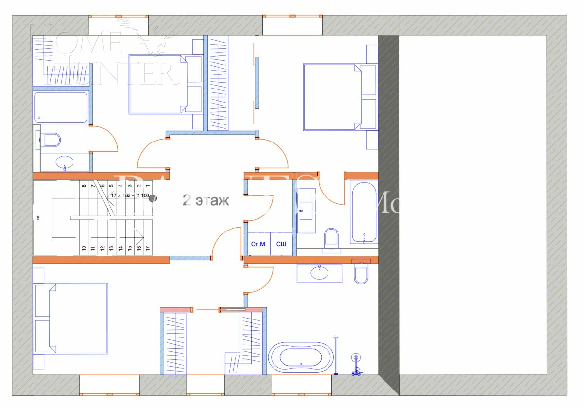 2-этажный коттедж 300 м² без отделки