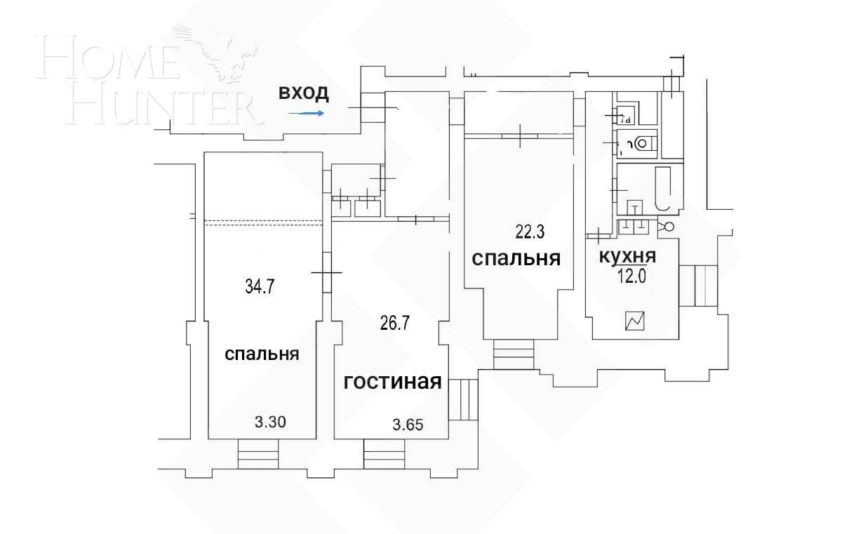 3-КОМН. КВАРТИРА С ОТДЕЛКОЙ 120.2 М² НА 4 ЭТАЖЕ
