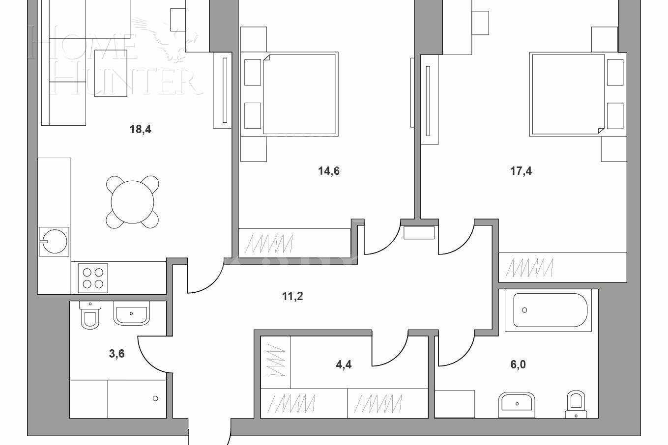 3-КОМН. КВАРТИРА С ОТДЕЛКОЙ 75.6 М² НА 28 ЭТАЖЕ
