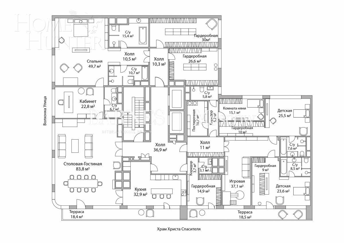 5-КОМН. ПЕНТХАУС БЕЗ ОТДЕЛКИ 538.1 М² НА 5 ЭТАЖЕ