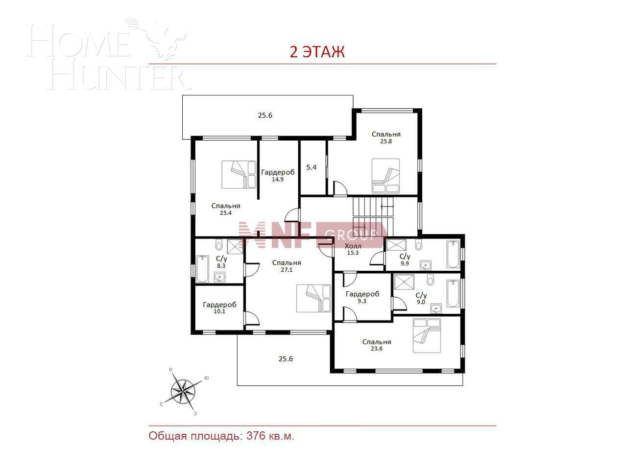 2-этажный коттедж 376 м² без отделки