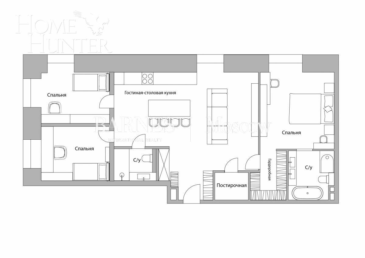 3-КОМН. КВАРТИРА БЕЗ ОТДЕЛКИ 124 М² НА 4 ЭТАЖЕ