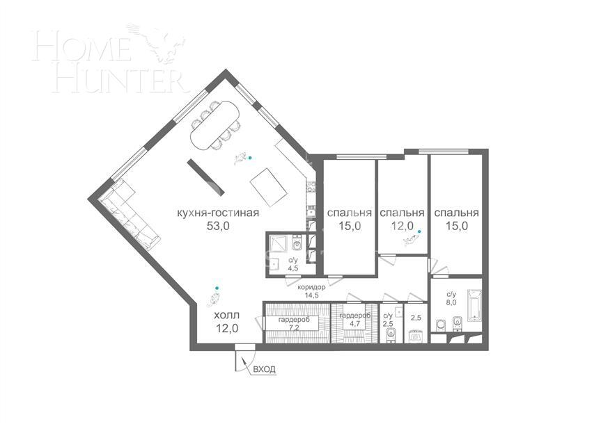 4-КОМН. КВАРТИРА БЕЗ ОТДЕЛКИ 128 М² НА 18 ЭТАЖЕ