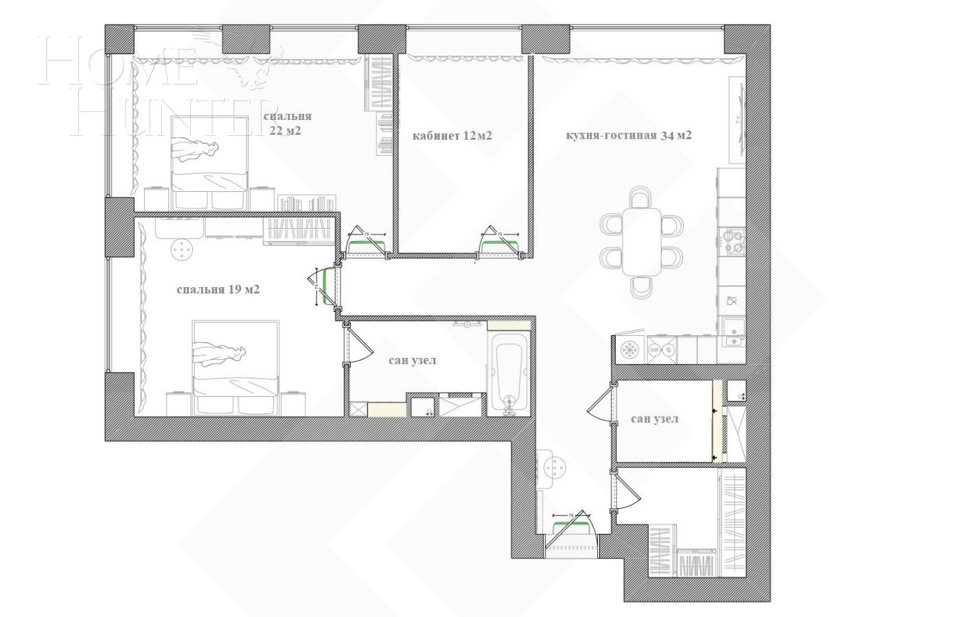 4-КОМН. КВАРТИРА С ОТДЕЛКОЙ 113 М² НА 11 ЭТАЖЕ