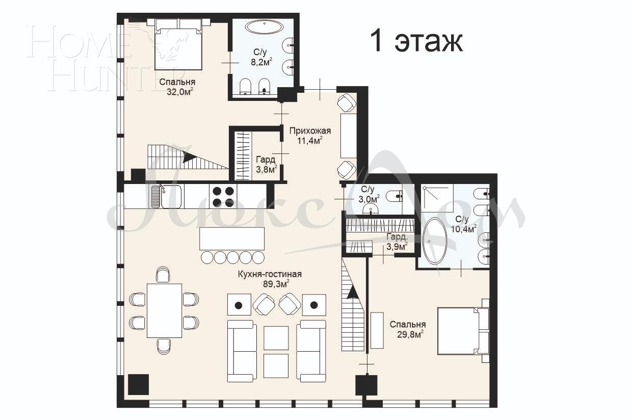 2-УРОВНЕВЫЕ АПАРТАМЕНТЫ С ОТДЕЛКОЙ 253 М² НА 68 ЭТАЖЕ