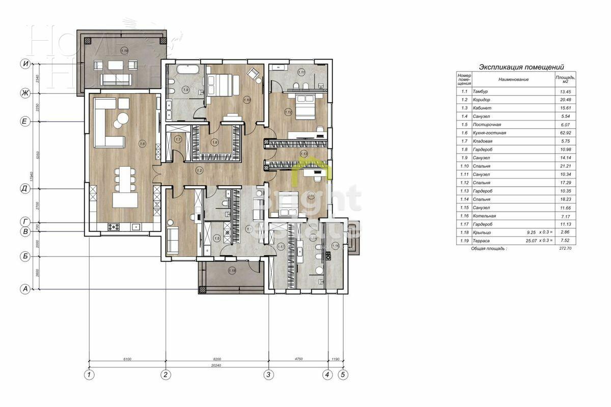 1-этажный коттедж 272.7 м² без отделки