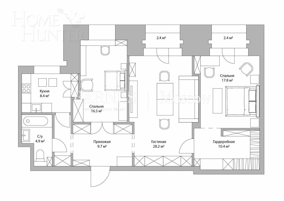 3-КОМН. КВАРТИРА С ОТДЕЛКОЙ 104.2 М² НА 13 ЭТАЖЕ