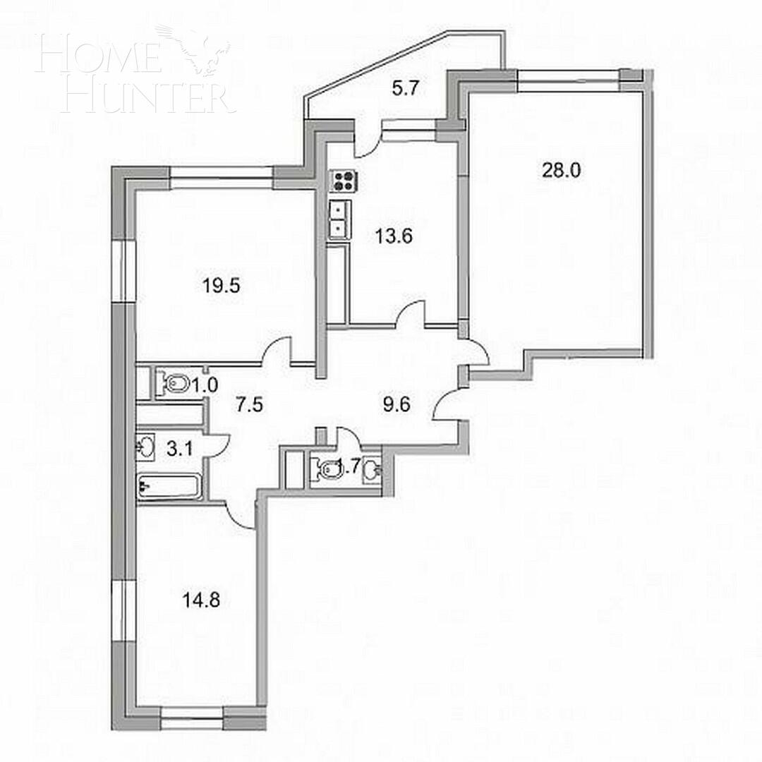 3-КОМН. КВАРТИРА С ОТДЕЛКОЙ 105 М² НА 14 ЭТАЖЕ