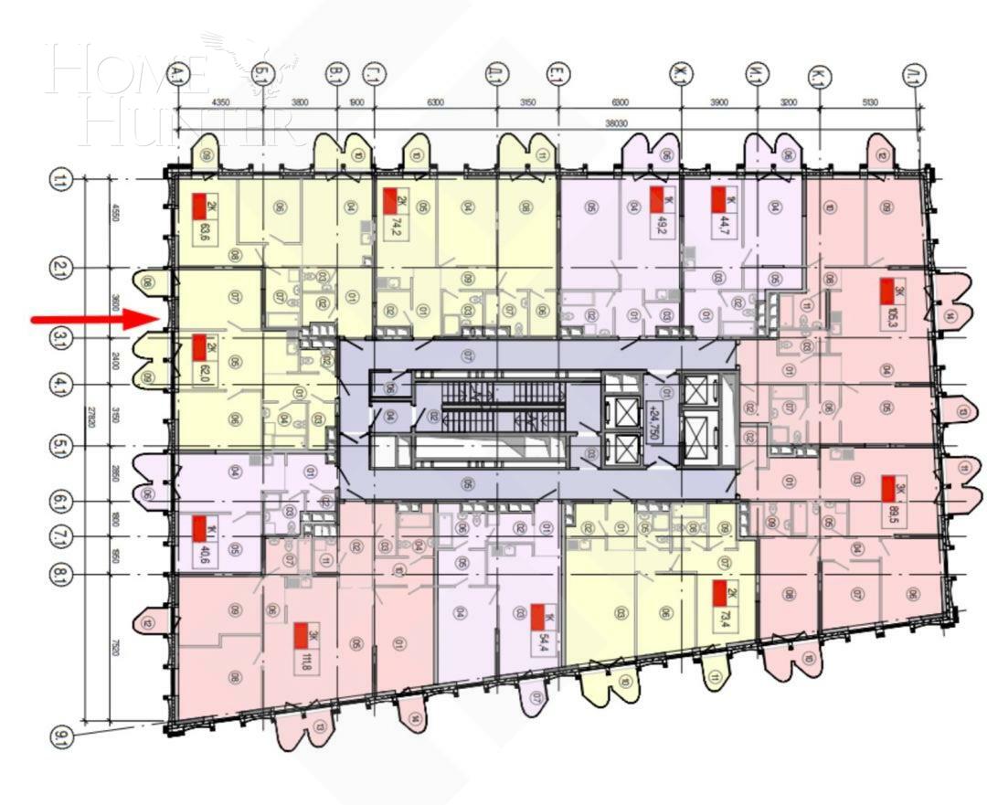 3-КОМН. КВАРТИРА БЕЗ ОТДЕЛКИ 60.7 М² НА 8 ЭТАЖЕ
