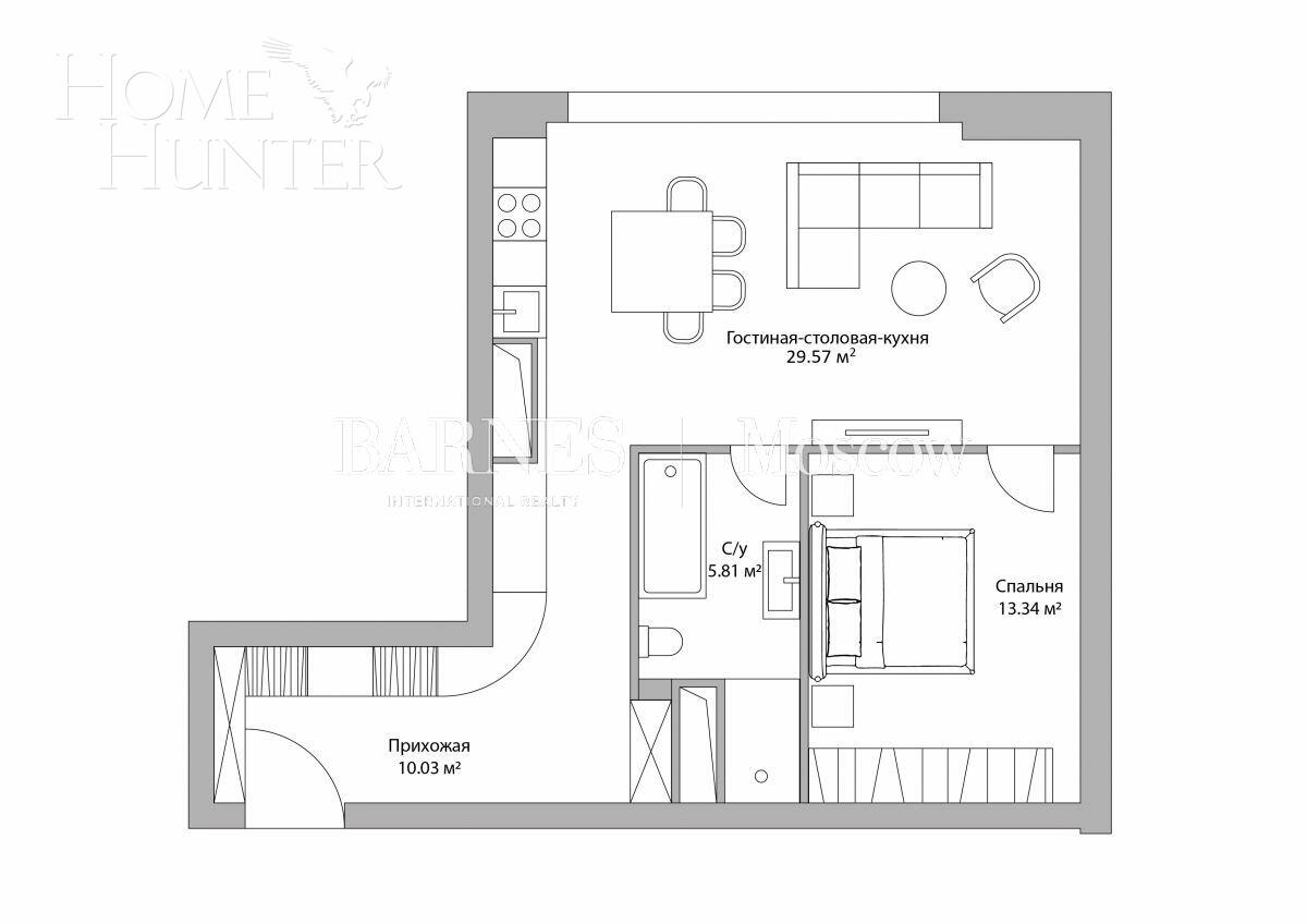 2-КОМН. АПАРТАМЕНТЫ С ОТДЕЛКОЙ 62.4 М² НА 5 ЭТАЖЕ