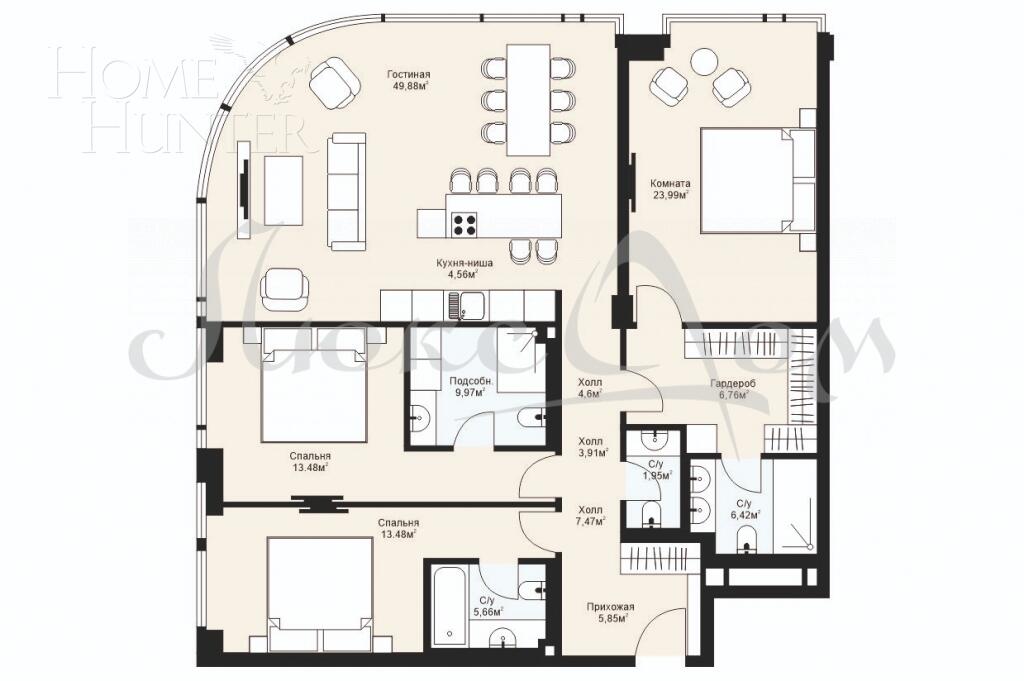 4-КОМН. КВАРТИРА С ОТДЕЛКОЙ 152.2 М² НА 4 ЭТАЖЕ
