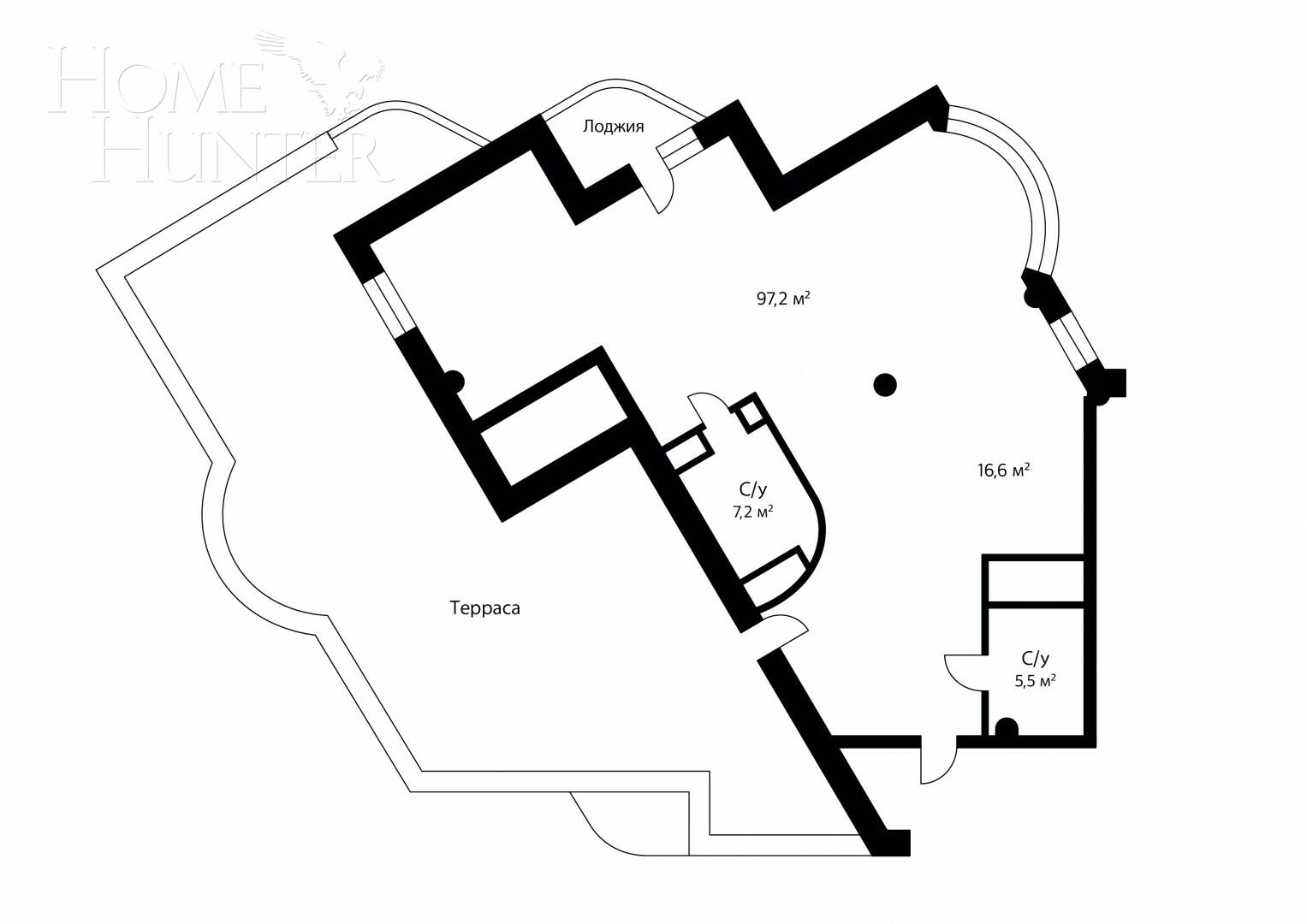 4-КОМН. ПЕНТХАУС БЕЗ ОТДЕЛКИ 250 М² НА 25 ЭТАЖЕ