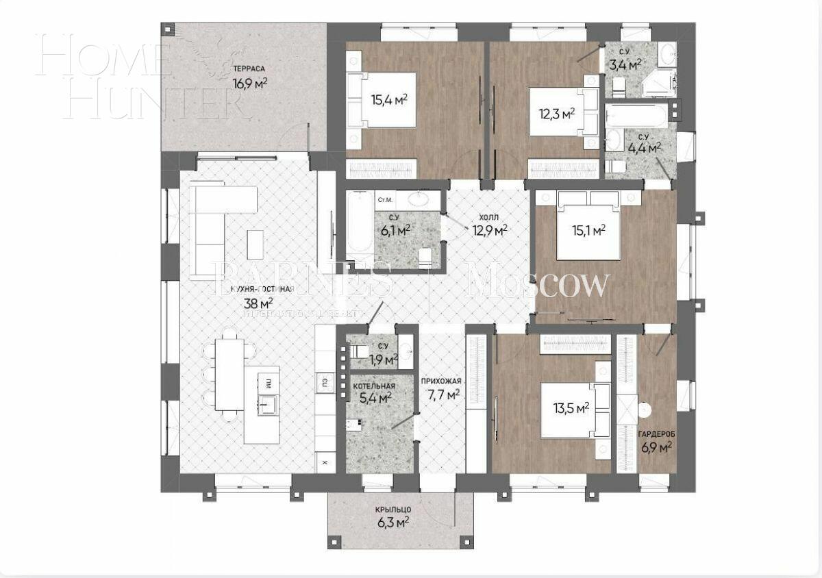 1-этажный коттедж 164 м² с отделкой