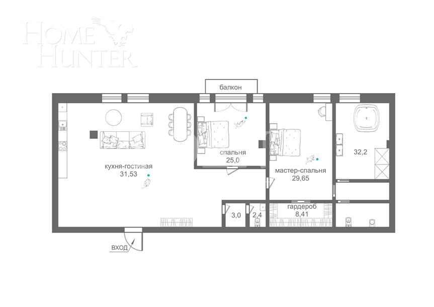 4-КОМН. АПАРТАМЕНТЫ БЕЗ ОТДЕЛКИ 200 М² НА 2 ЭТАЖЕ