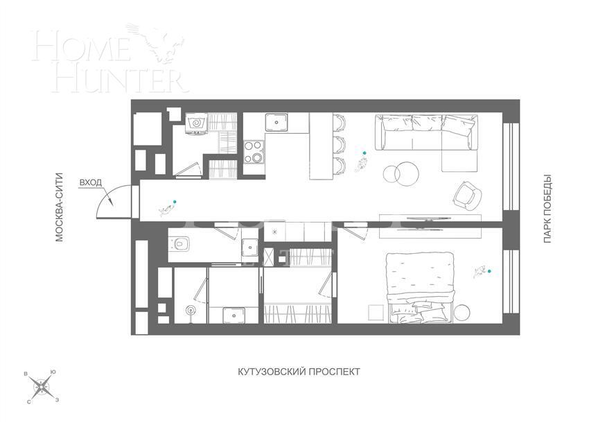 2-КОМН. КВАРТИРА С ОТДЕЛКОЙ 62.7 М² НА 12 ЭТАЖЕ