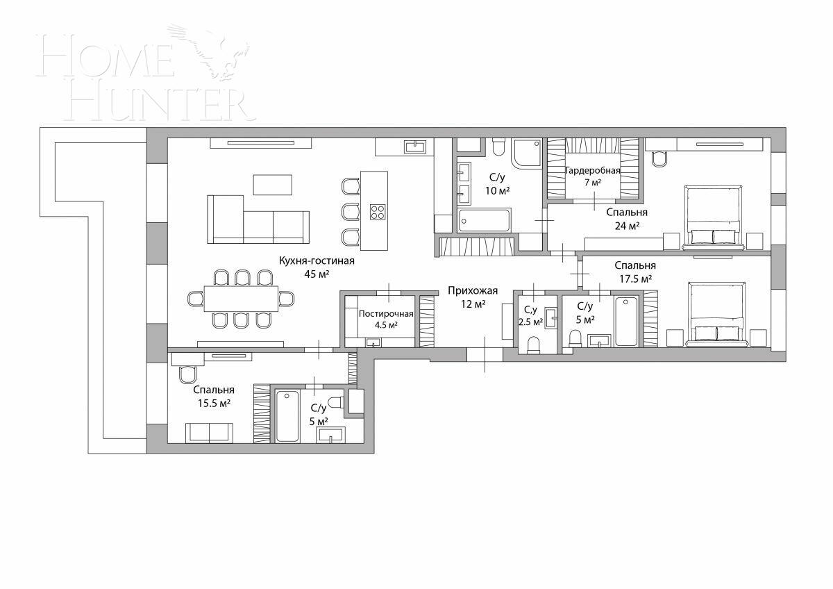 4-КОМН. КВАРТИРА БЕЗ ОТДЕЛКИ 173.2 М² НА 2 ЭТАЖЕ
