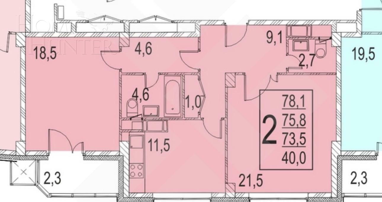 3-КОМН. КВАРТИРА С ОТДЕЛКОЙ 77 М² НА 19 ЭТАЖЕ