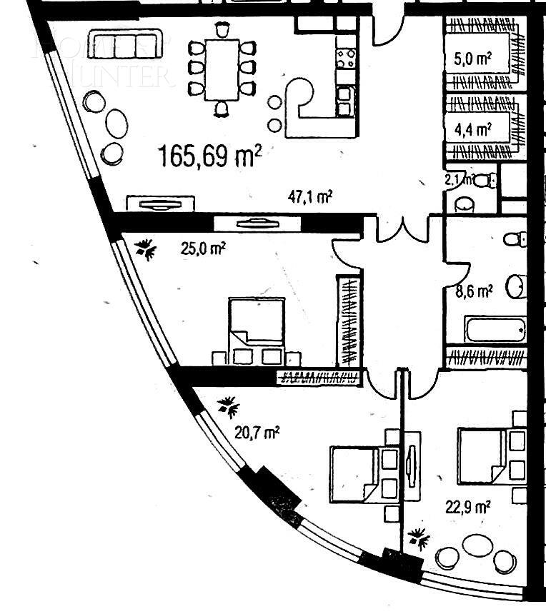 4-КОМН. КВАРТИРА БЕЗ ОТДЕЛКИ 166 М² НА 43 ЭТАЖЕ