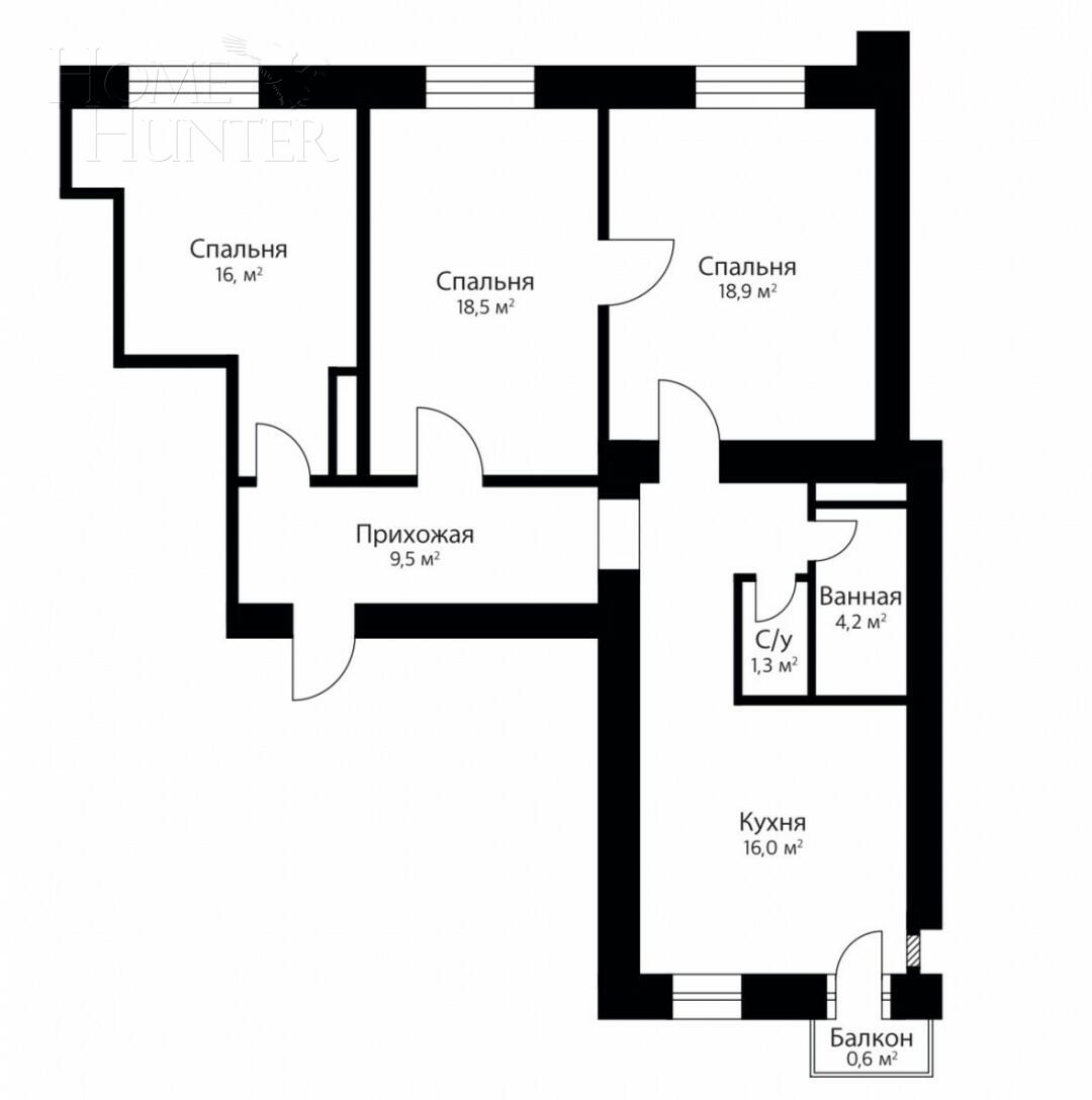 3-КОМН. КВАРТИРА БЕЗ ОТДЕЛКИ 87 М² НА 7 ЭТАЖЕ