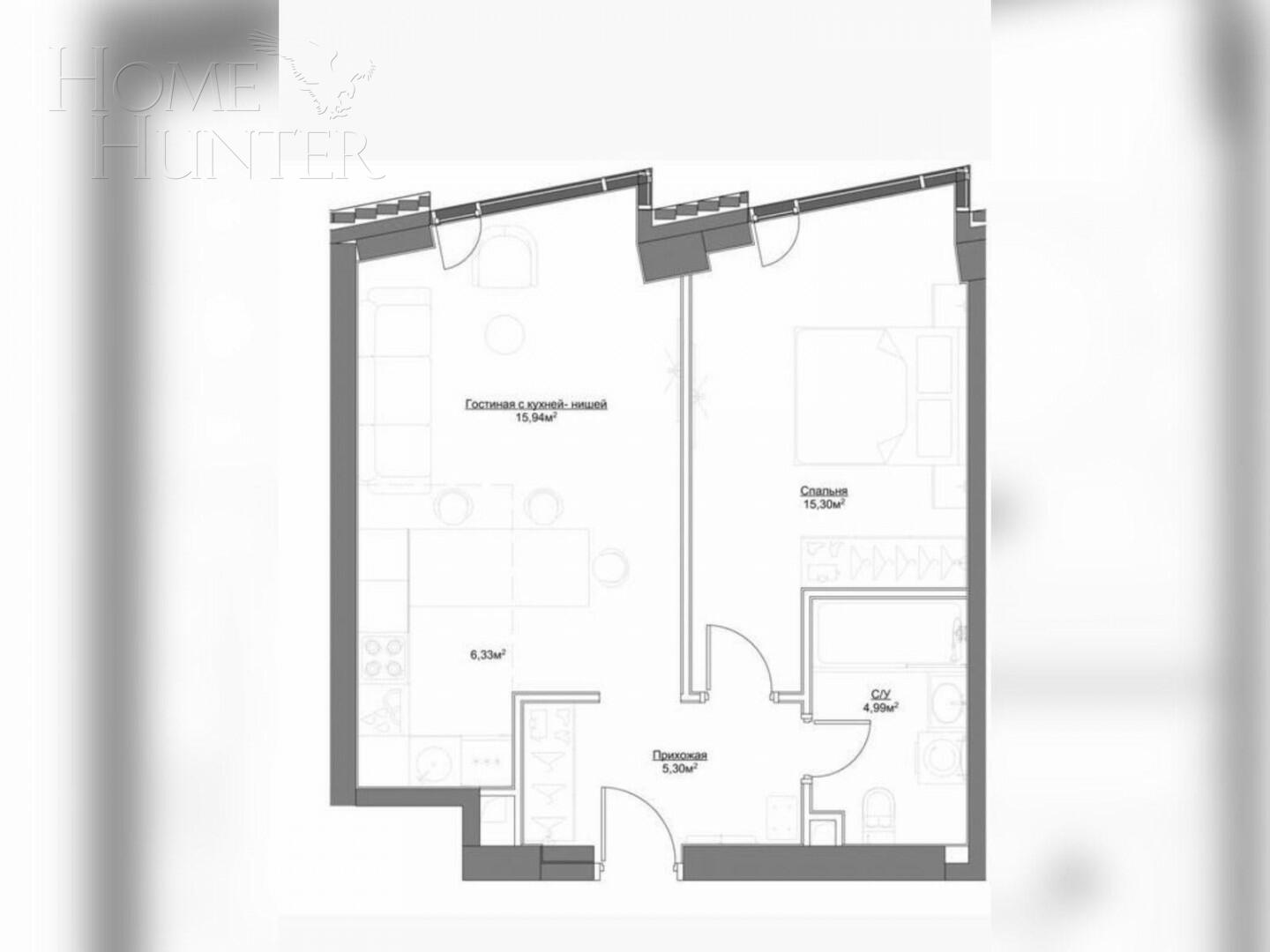 2-КОМН. КВАРТИРА БЕЗ ОТДЕЛКИ 48 М² НА 3 ЭТАЖЕ