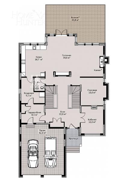 2-этажный коттедж 625 м² без отделки