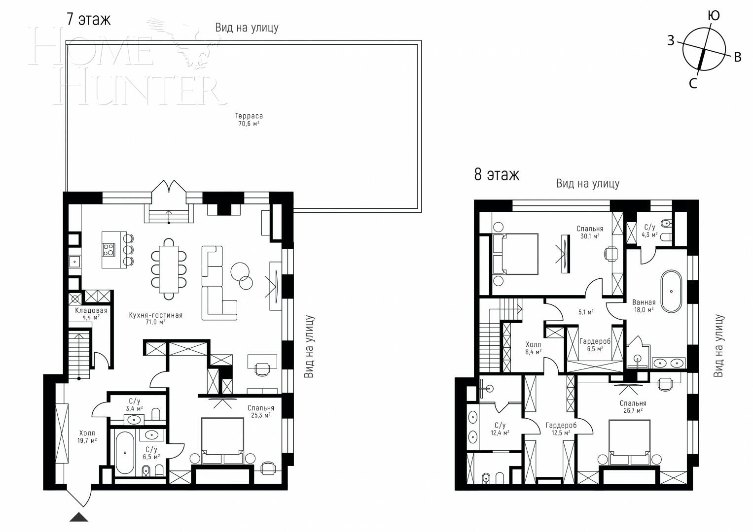 2-УРОВНЕВЫЙ ПЕНТХАУС БЕЗ ОТДЕЛКИ 254.3 М² НА 7 ЭТАЖЕ