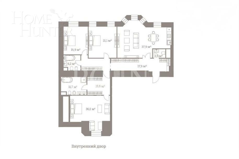 4-КОМН. КВАРТИРА БЕЗ ОТДЕЛКИ 168.4 М² НА 5 ЭТАЖЕ