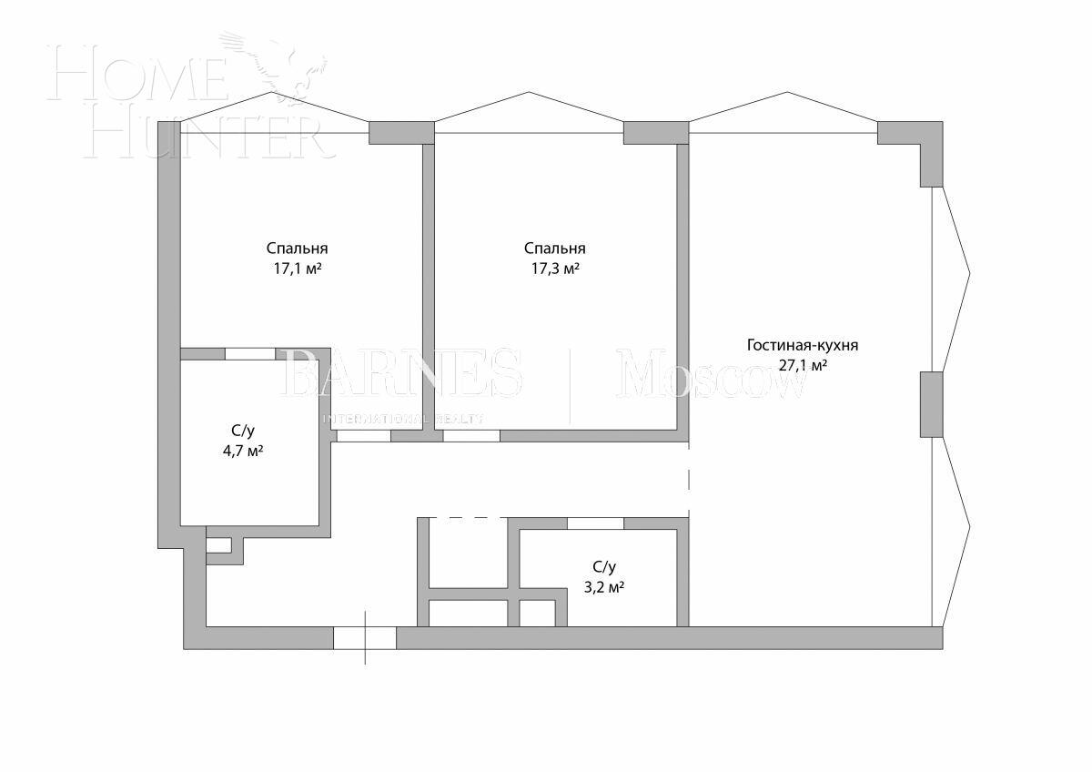 3-КОМН. АПАРТАМЕНТЫ БЕЗ ОТДЕЛКИ 101 М² НА 2 ЭТАЖЕ