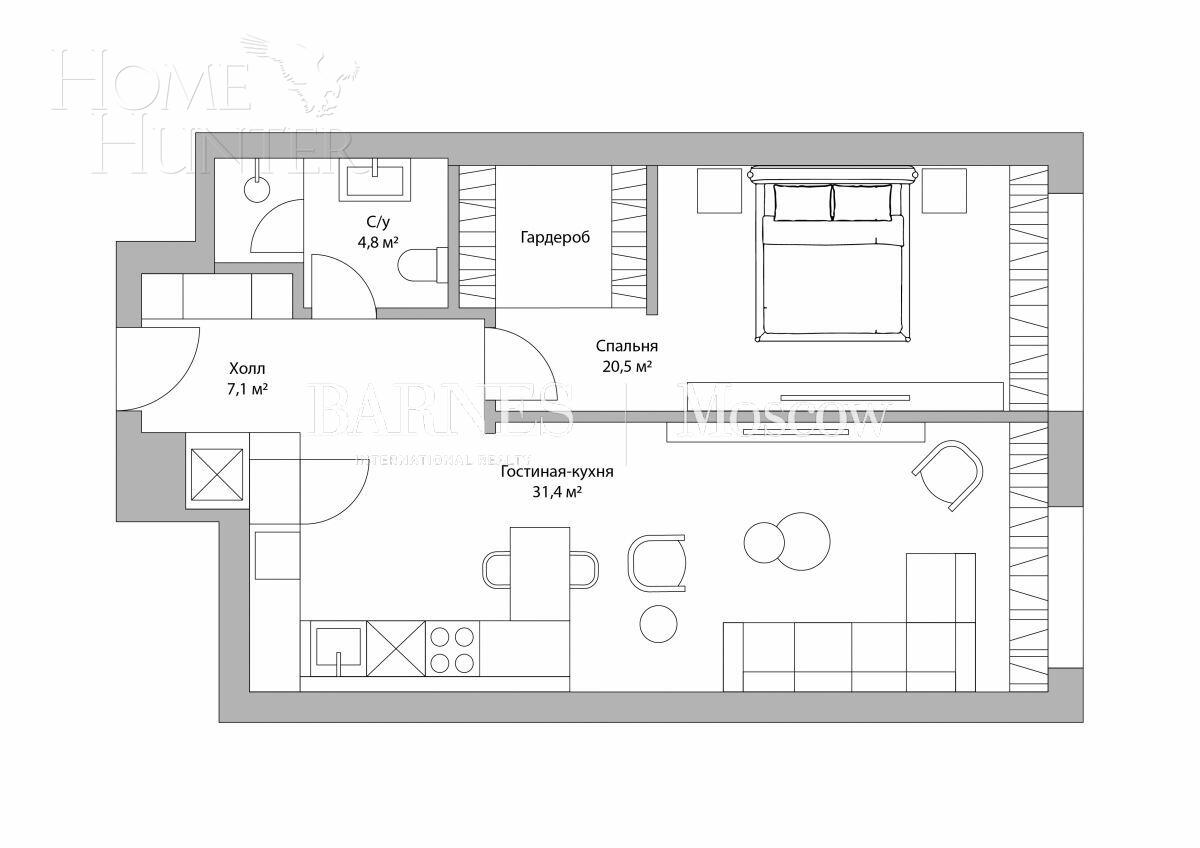 2-КОМН. АПАРТАМЕНТЫ С ОТДЕЛКОЙ 63 М² НА 12 ЭТАЖЕ
