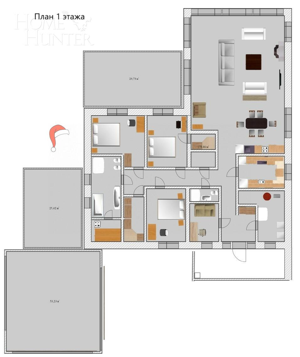 1-этажный коттедж 250 м² без отделки