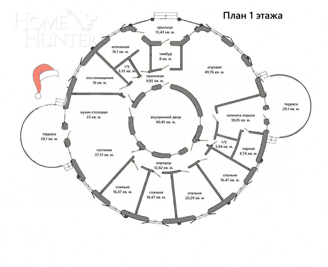 1-этажный коттедж 340 м² с отделкой