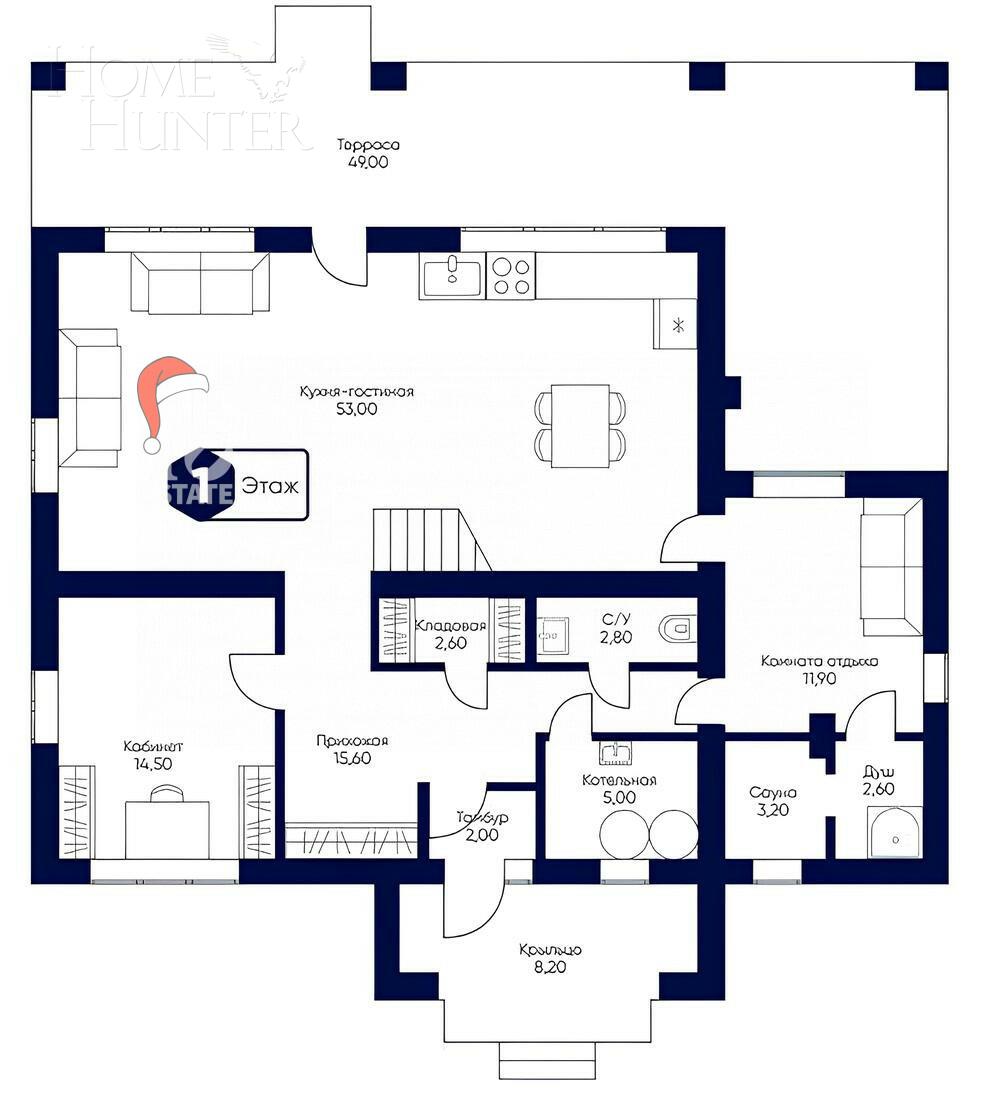 2-этажный коттедж 287.1 м² с отделкой