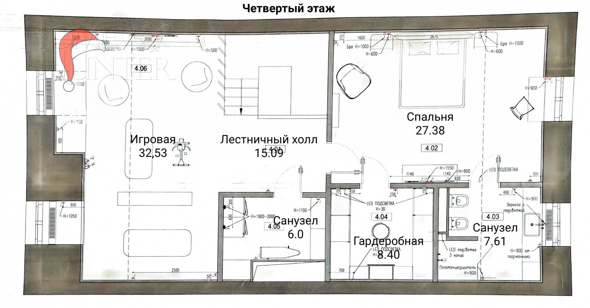 4-этажный таунхаус 395 м² без отделки